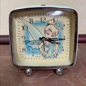 Vintage Disney Tinkerbell Battery Operated Metal Alarm Clock 5" Tall
